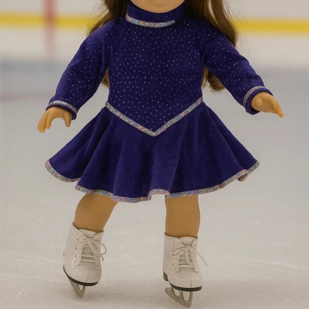 AMERICAN GIRL DOLL Purple Sparkle Sequins Skating Star Dress Skates Outfit